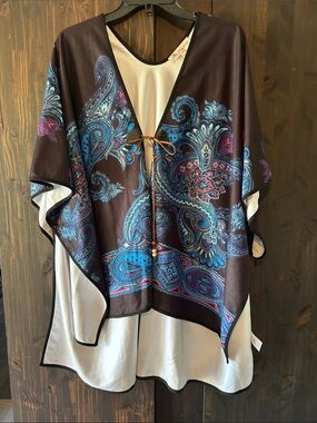 Jorge Perez Women’s Blue Paisley Poncho Shrug with Tie O/S Misses